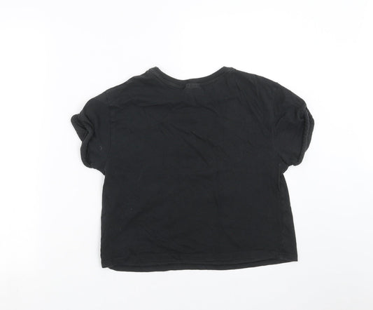 Topshop Womens Black Floral Basic T-Shirt Size 8 - Floral embroidery