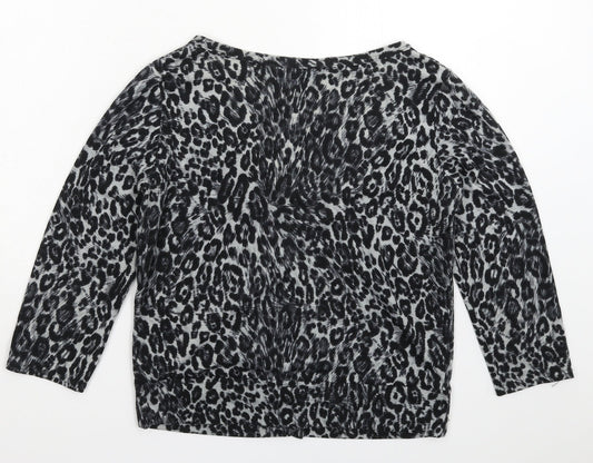 New Look Womens Grey Animal Print Basic Button-Up Size 12