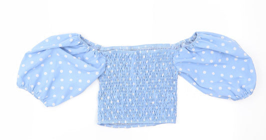 Missim Womens Blue Polka Dot Basic Blouse Size 6 - Elasticated Bodice