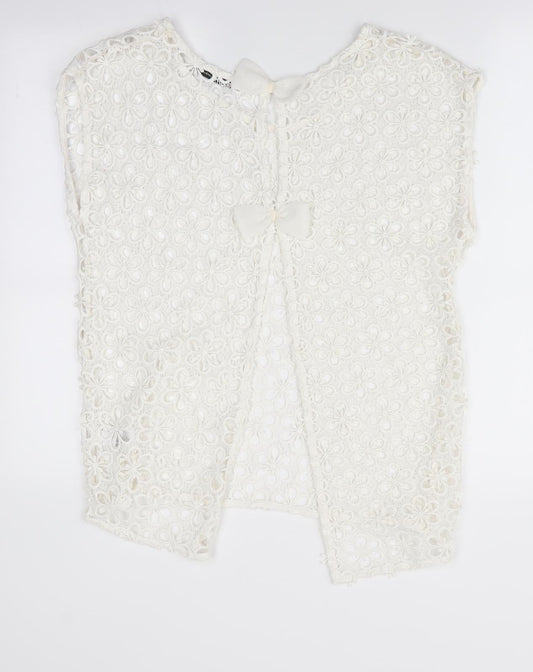 NEXT Womens Ivory Floral Tunic Blouse Size 6 - Lace Over Shirt - open back