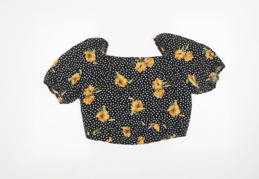 New Look Womens Black Floral Basic Button-Up Size 16