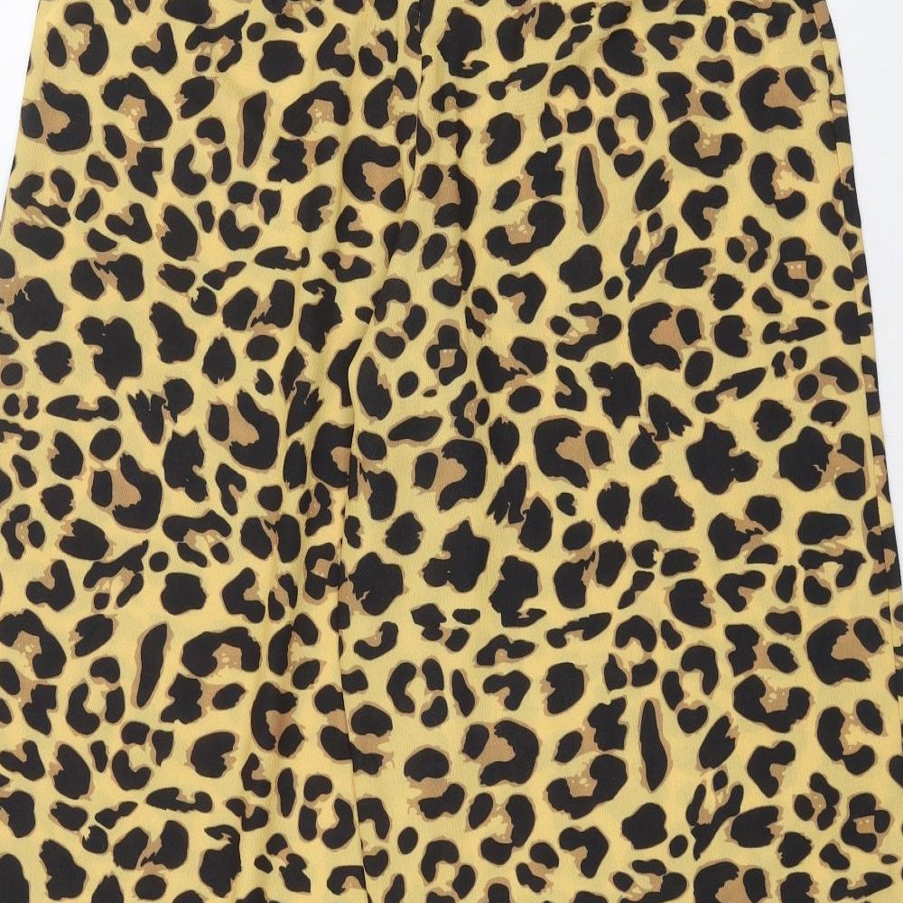 Boohoo Womens Yellow Animal Print Trousers Size 14 L21 in