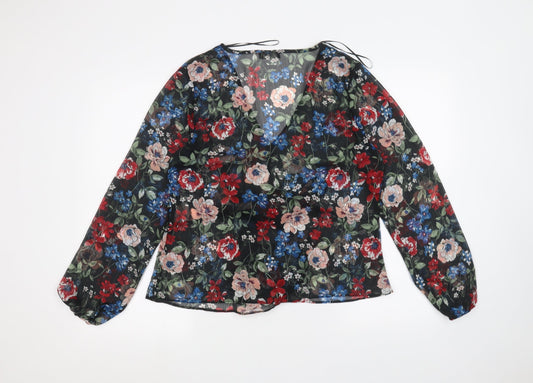Papaya Womens Black Floral Basic Blouse Size 14