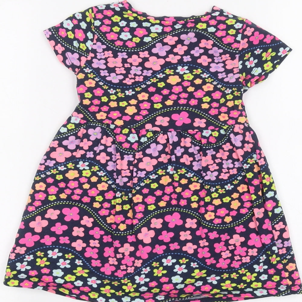 Brand and care label for Blue Zoo girls’ blue floral a-line, size 18-24, months