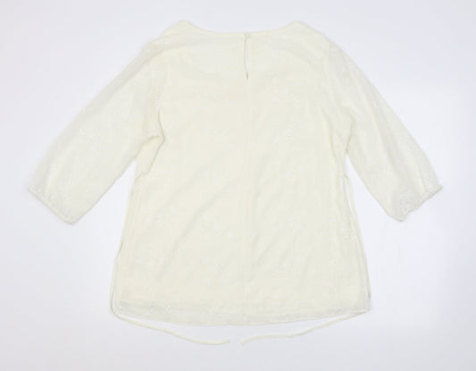 Wardrobe Womens White Floral Basic Blouse Size 12