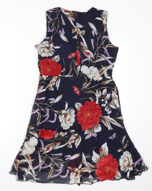 Sia Xin Womens Blue Floral A-Line Size L