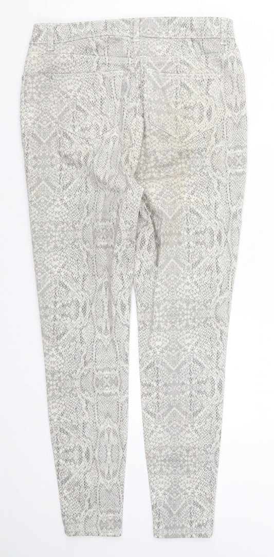 M-17 Womens Grey Animal Print Denim Skinny Jeans Size 14 L28 in