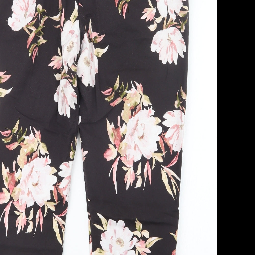 Preworn Womens Black Floral Trousers Size 36 in L24 in