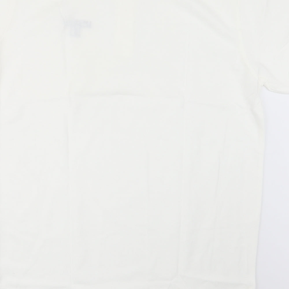 Brand and care label for Izod Club women’s white basic polo, size L