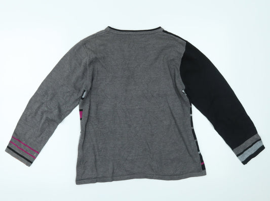 ALEXARA Womens Grey Striped Basic Blouse Size M