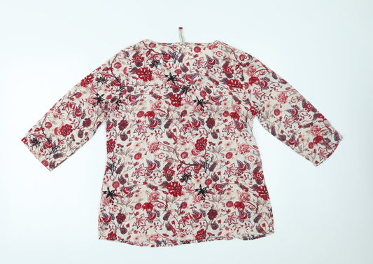 Denim Jeans & Casuals Womens Red Floral Basic Blouse Size L