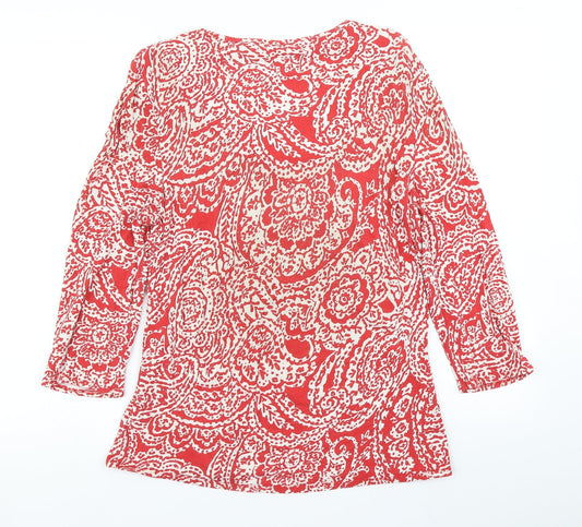 Classic Womens Red Floral Basic T-Shirt Size 12