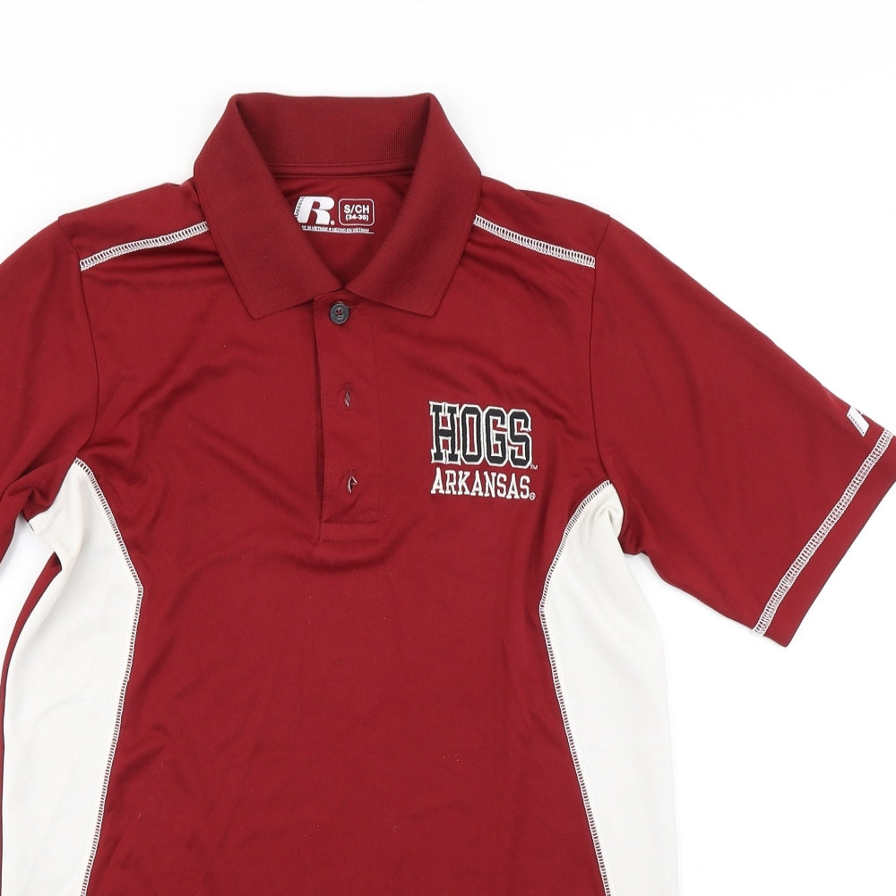 Russell Mens Red Colourblock Polo Size S