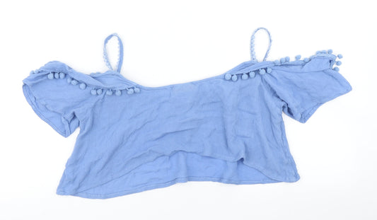 River Island Womens Blue Cropped T-Shirt Size M - Cold shoulder