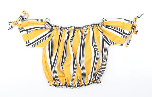 Select Womens Yellow Striped Cropped T-Shirt Size 12