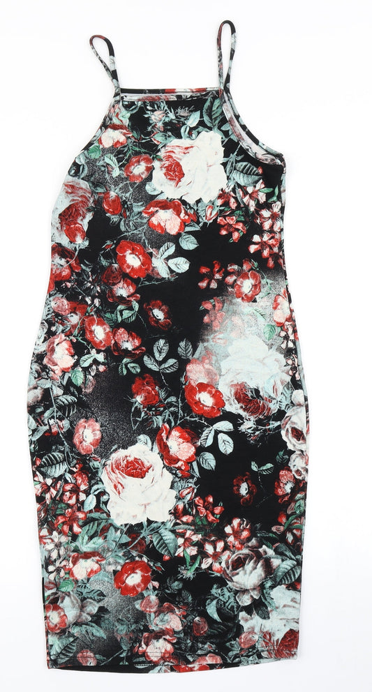 Glamorous Womens Black Floral Bodycon Size 8