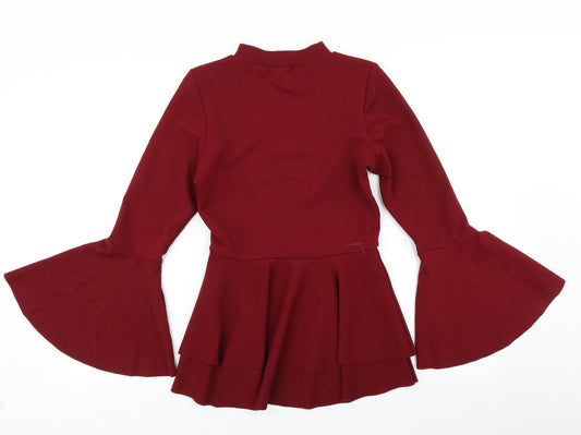 Look of the Day Womens Red Basic Blouse Size 10 - Bell sleeve