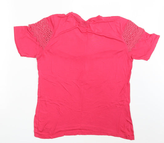BEYOU Womens Pink Basic T-Shirt Size 16