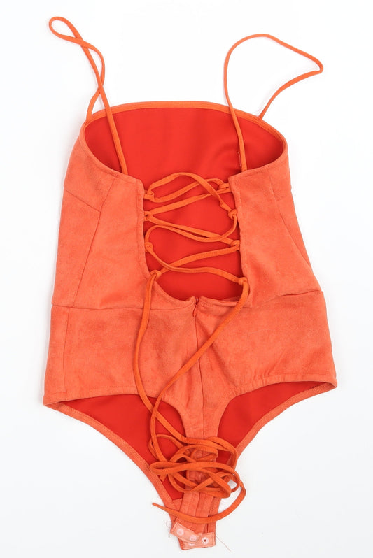 In the Style Womens Orange Velvet Bodysuit One-Piece Size 10