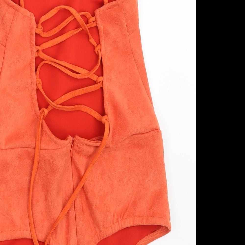 In the Style Womens Orange Velvet Bodysuit One-Piece Size 10