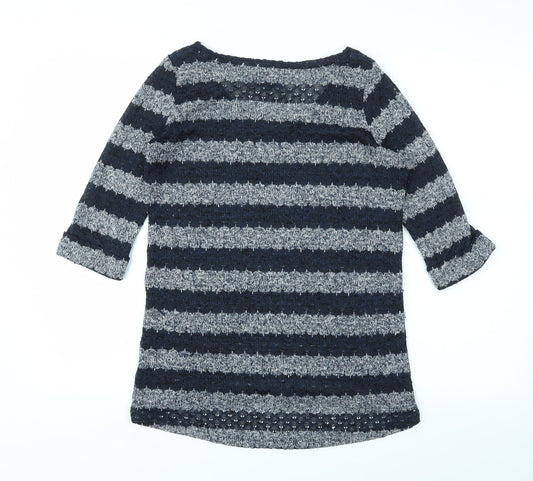 JUMPER Womens Blue Striped Basic T-Shirt Size 10