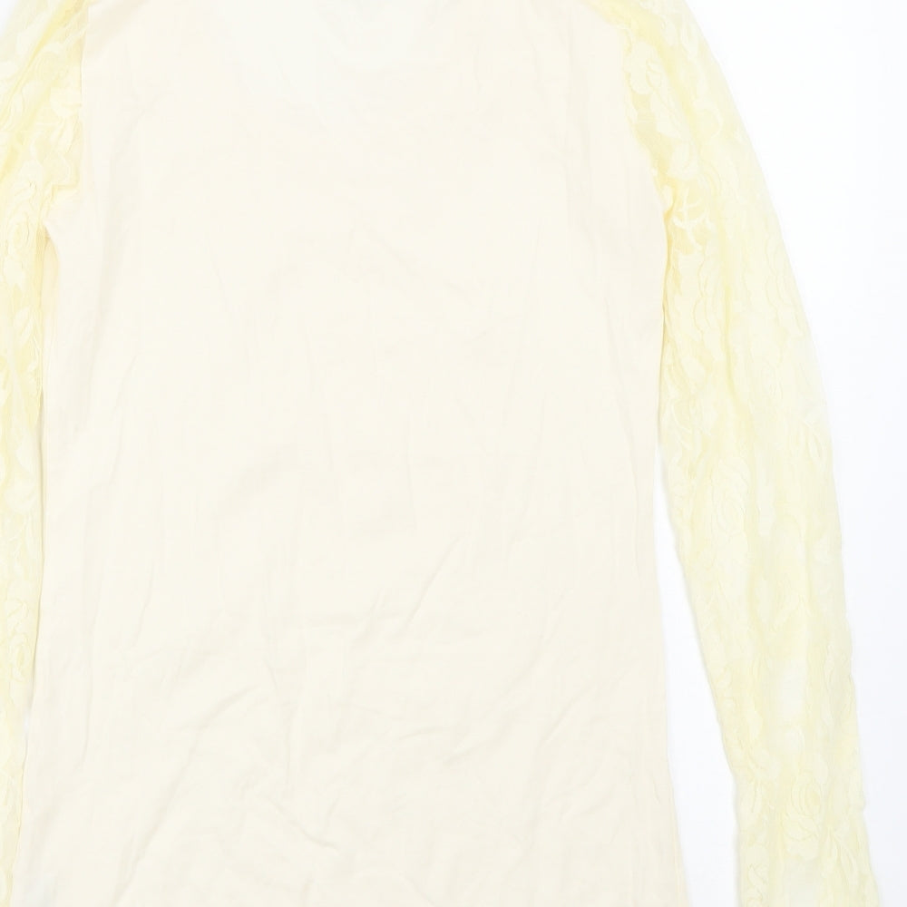 Miss BAron Womens Beige Floral Basic T-Shirt Size L