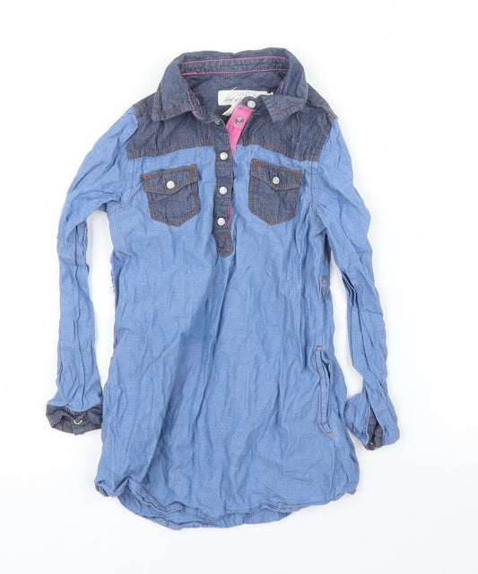 H&M Girls Blue Denim Tunic Blouse Size 5 Years