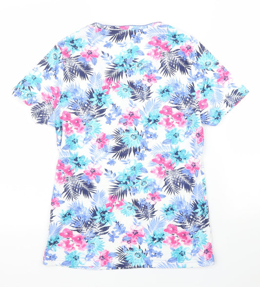 Preworn Womens Blue Floral Basic T-Shirt Size S