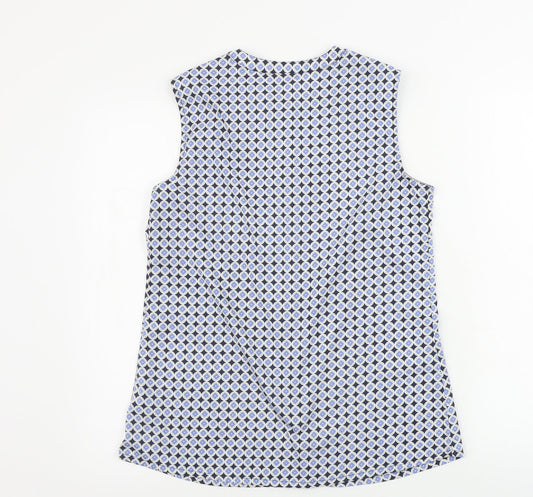 HELENE FICHER Womens Blue Geometric Basic Button-Up Size 8