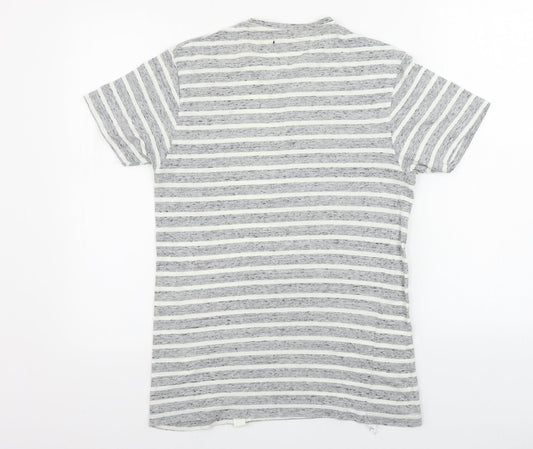 greenwood state Womens Grey Striped Basic T-Shirt Size XS