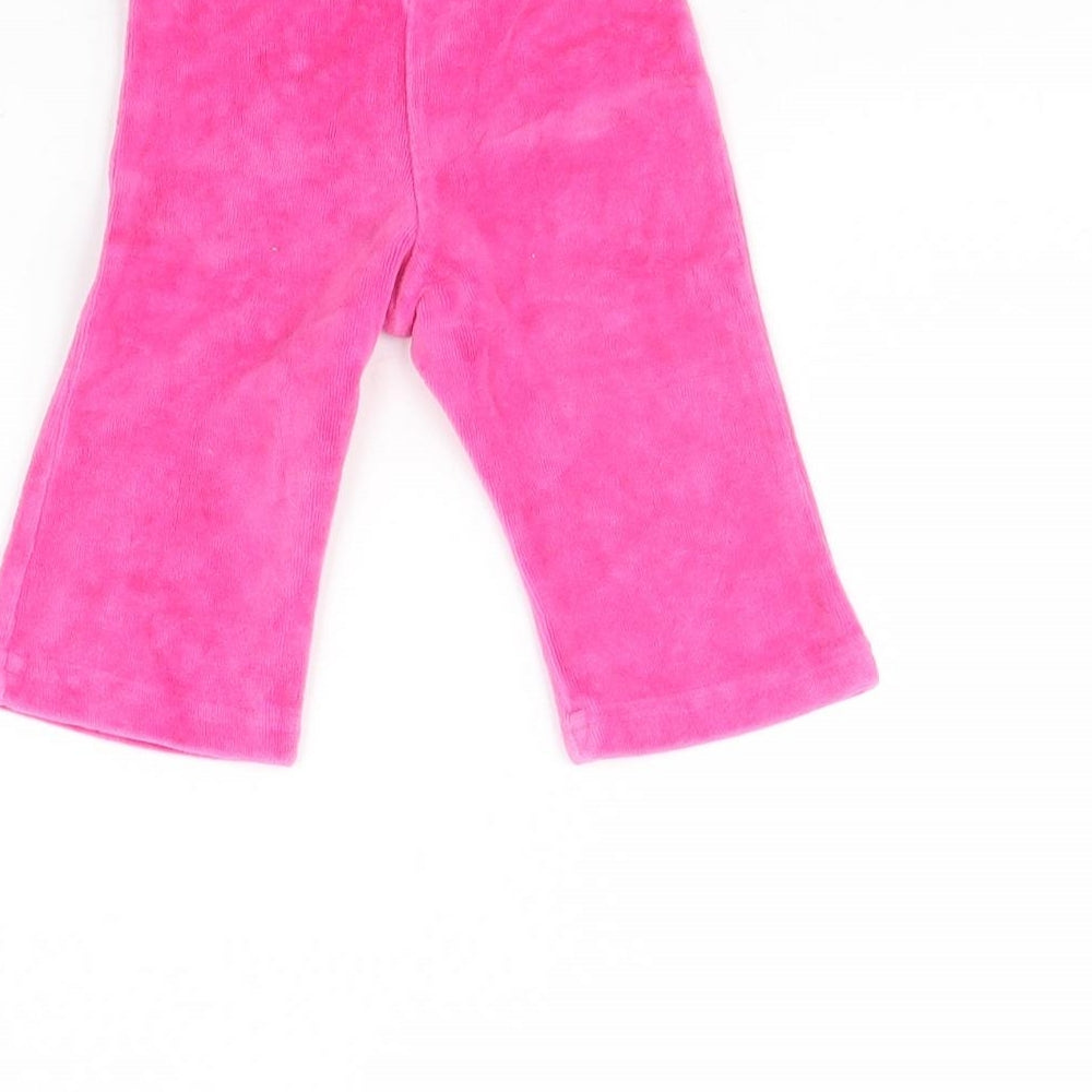 Brand and care label for Baby Mac girls’ pink corduroy track pants trousers, size 3-6, months