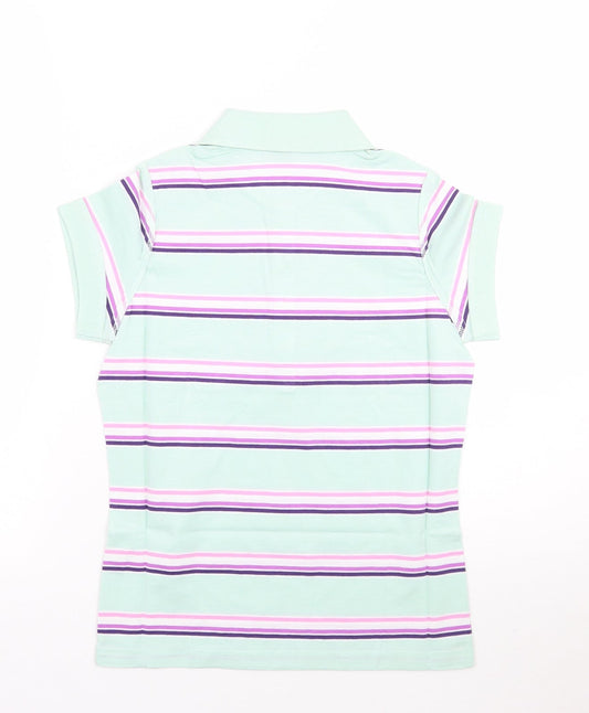 Moose Womens Green Striped Basic Polo Size 8
