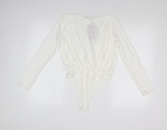 Boohoo Womens White Bodysuit One-Piece Size 6
