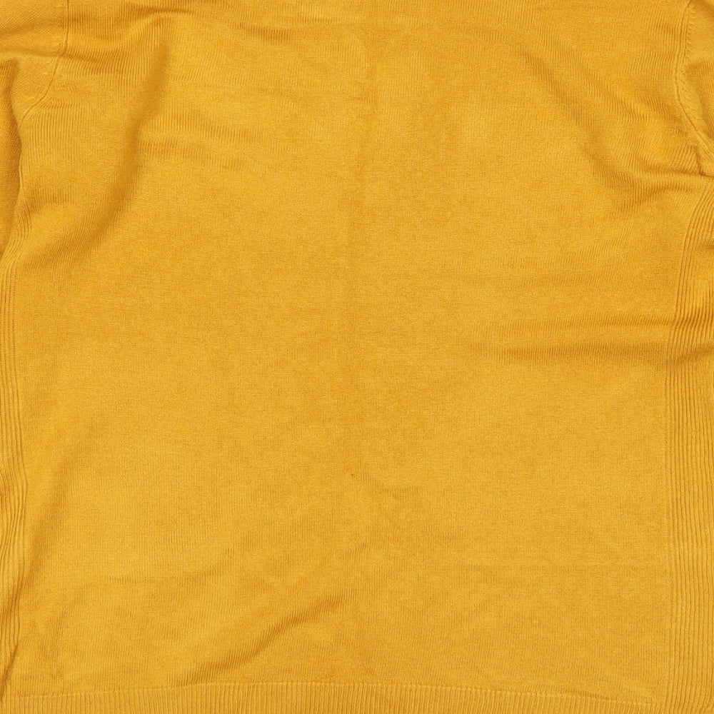 Brand and care label for Atmosphere women’s yellow jumper, size UK 12