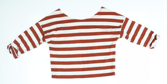 ASOS Womens Brown Striped Basic T-Shirt Size 8