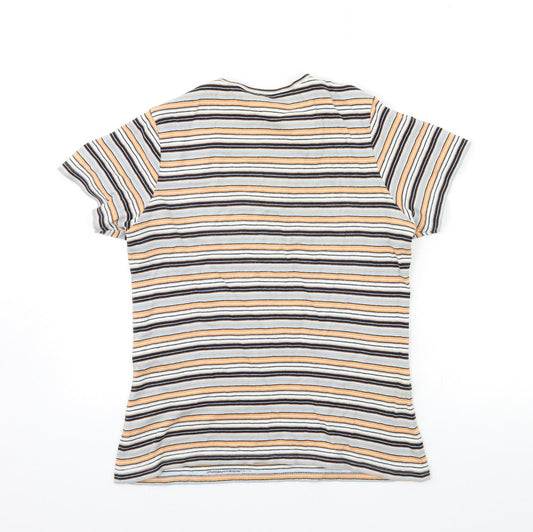 B Casual Womens Blue Striped Basic T-Shirt Size 12