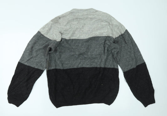 SOFT GREY Mens Grey Striped Pullover Jumper Size L