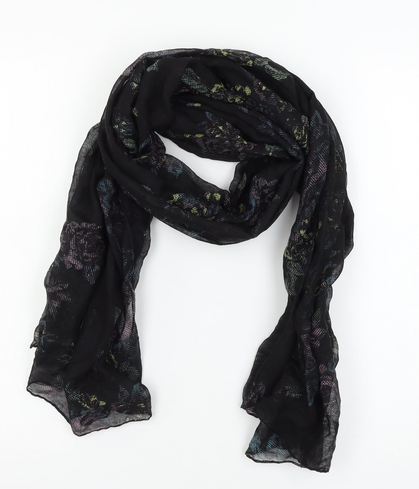 Preworn Womens Black Floral Scarf
