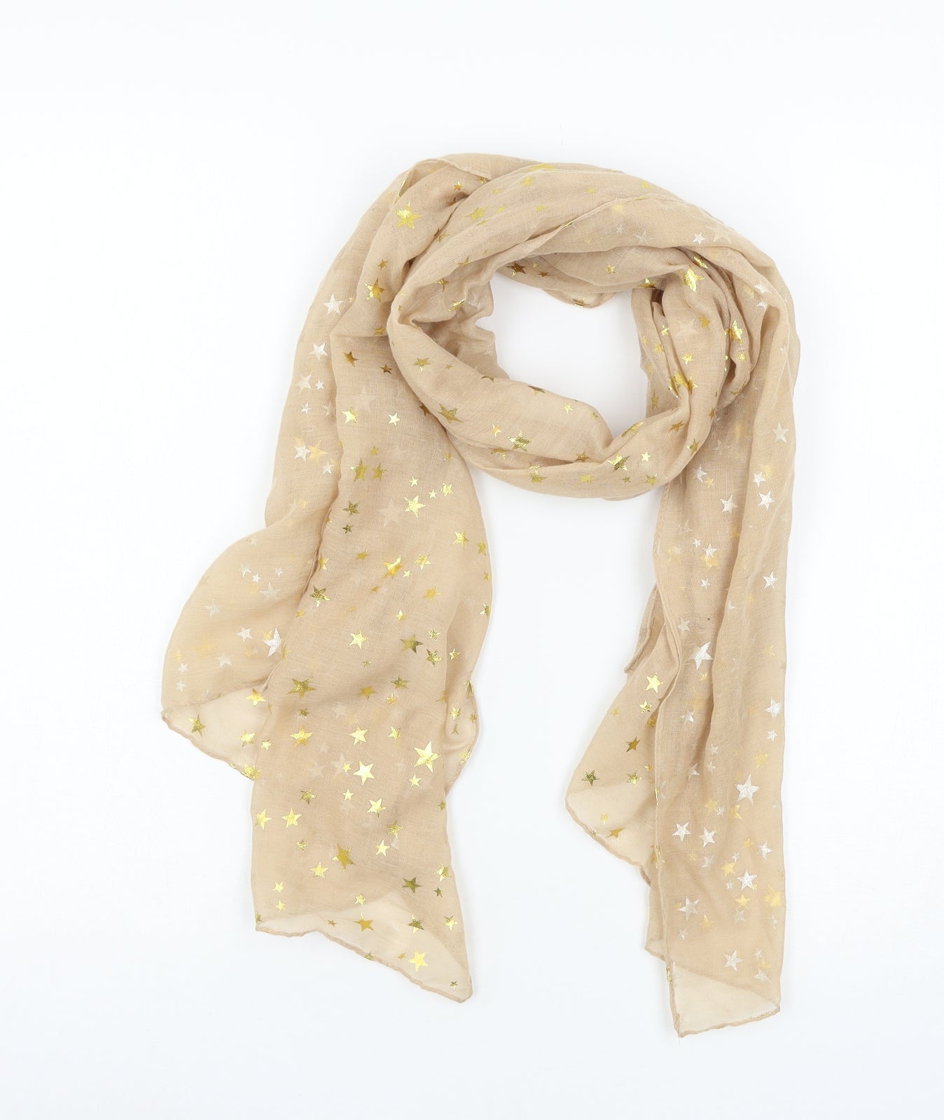 Preworn Womens Beige Geometric Scarf - stars