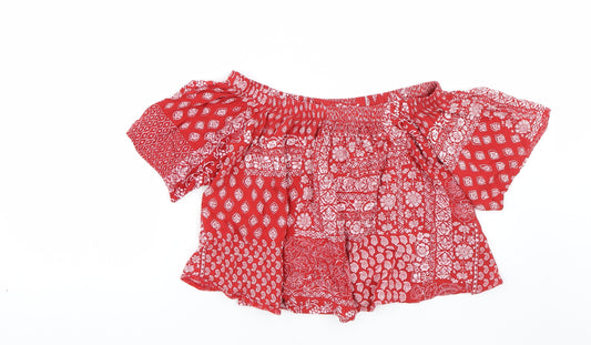 Select Womens Red Paisley Cropped T-Shirt Size 8
