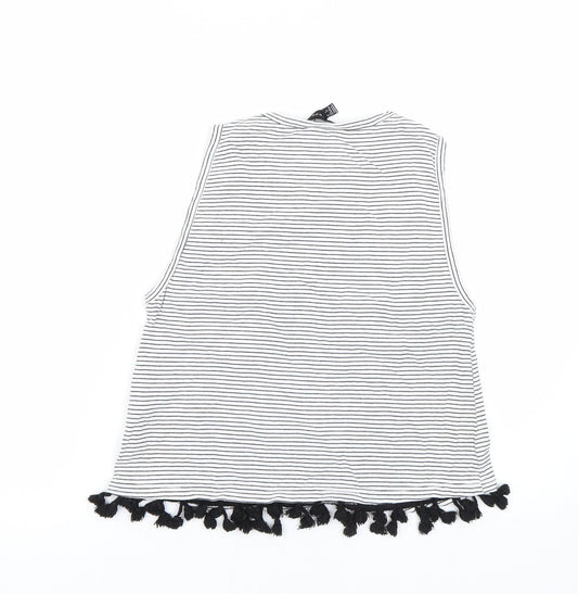 New Look Womens White Striped Basic Tank Size 6