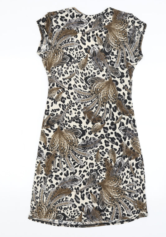West One Womens Brown Animal Print T-Shirt Dress Size S