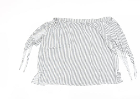 Boohoo Womens Grey Striped Basic Blouse Size L