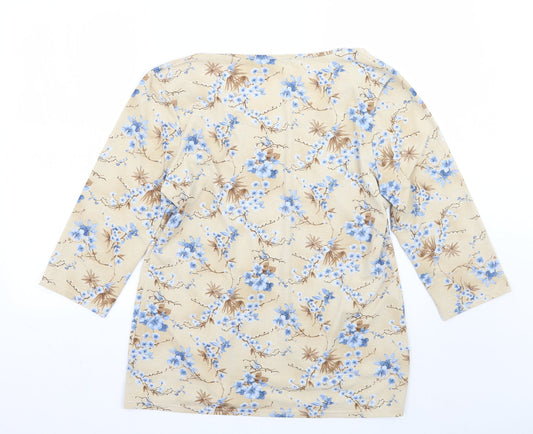CMD Womens Beige Floral Basic T-Shirt Size XL