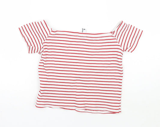 H&M Womens White Striped Cropped T-Shirt Size M