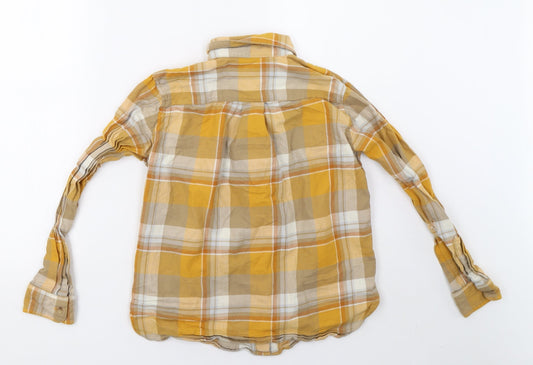 Preworn Womens Yellow Check Basic Button-Up Size 2XS