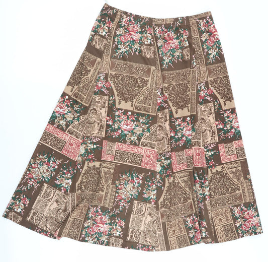 JEFFREY OHRENSTEIN Womens Brown Floral Flare Skirt Size 16