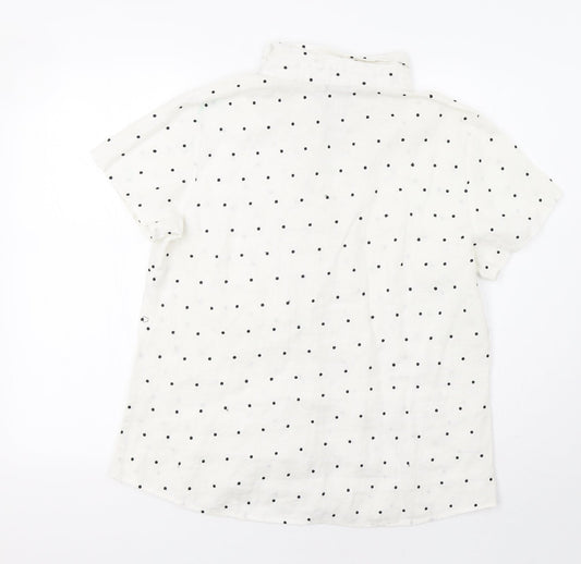 Edward Womens White Polka Dot Basic Button-Up Size L