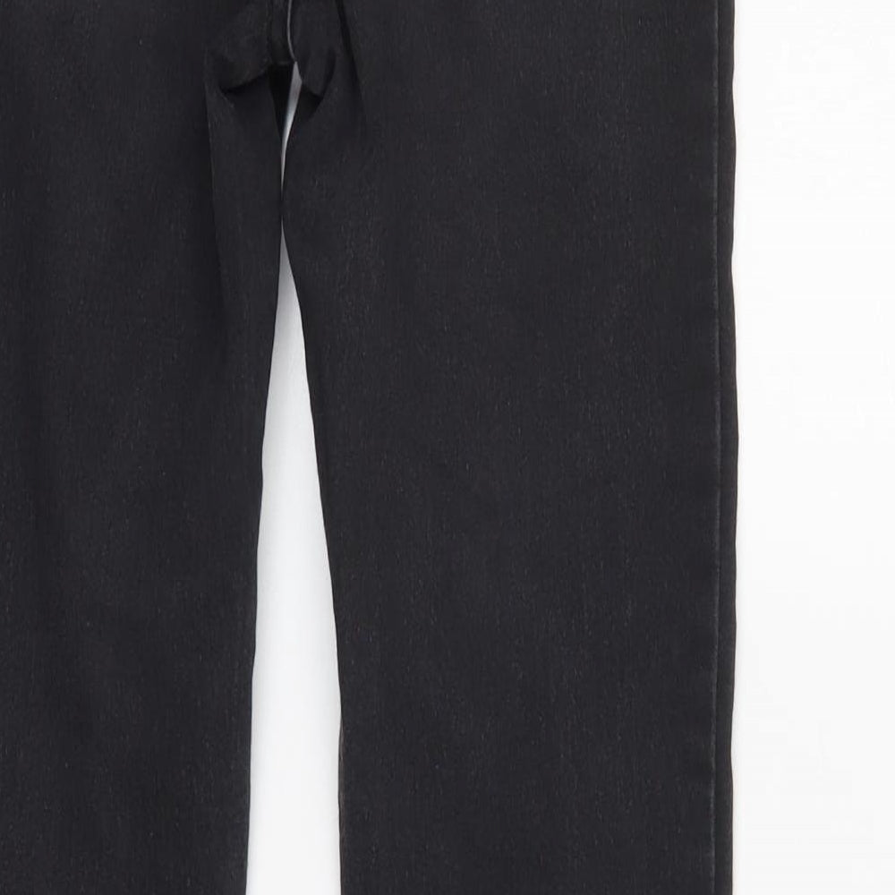 Brand and care label for Denim & Co. women’s black denim tapered jeans, size UK 8, 28-inch leg