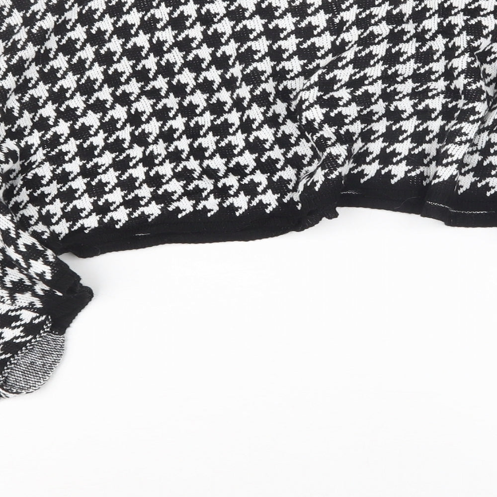 PRETTYLITTLETHING Womens Black Houndstooth Knit Pullover Jumper Size S